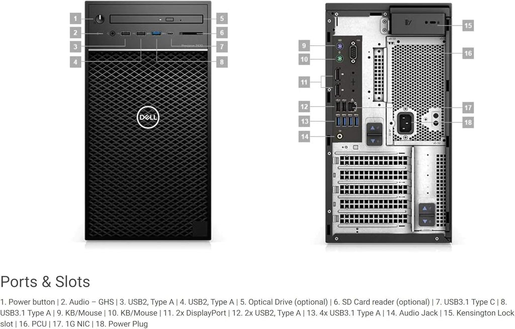 Dell Precision 3630 Tower Desktop Computer | Intel i7-8700 (3.4) | 32GB DDR4 RAM | 1TB SSD Solid State | Windows 11 Professional | Home or Office PC (Renewed)