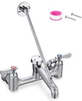 Commercial Mop Sink Faucet 8" Center Wall Mount, Heavy-Duty Service Sink Faucet with Vacuum Breaker 3/4" Hose Thread, for Industrial Outdoor Janitor Floor Mop Sink, Brass Casted Chrome Finish