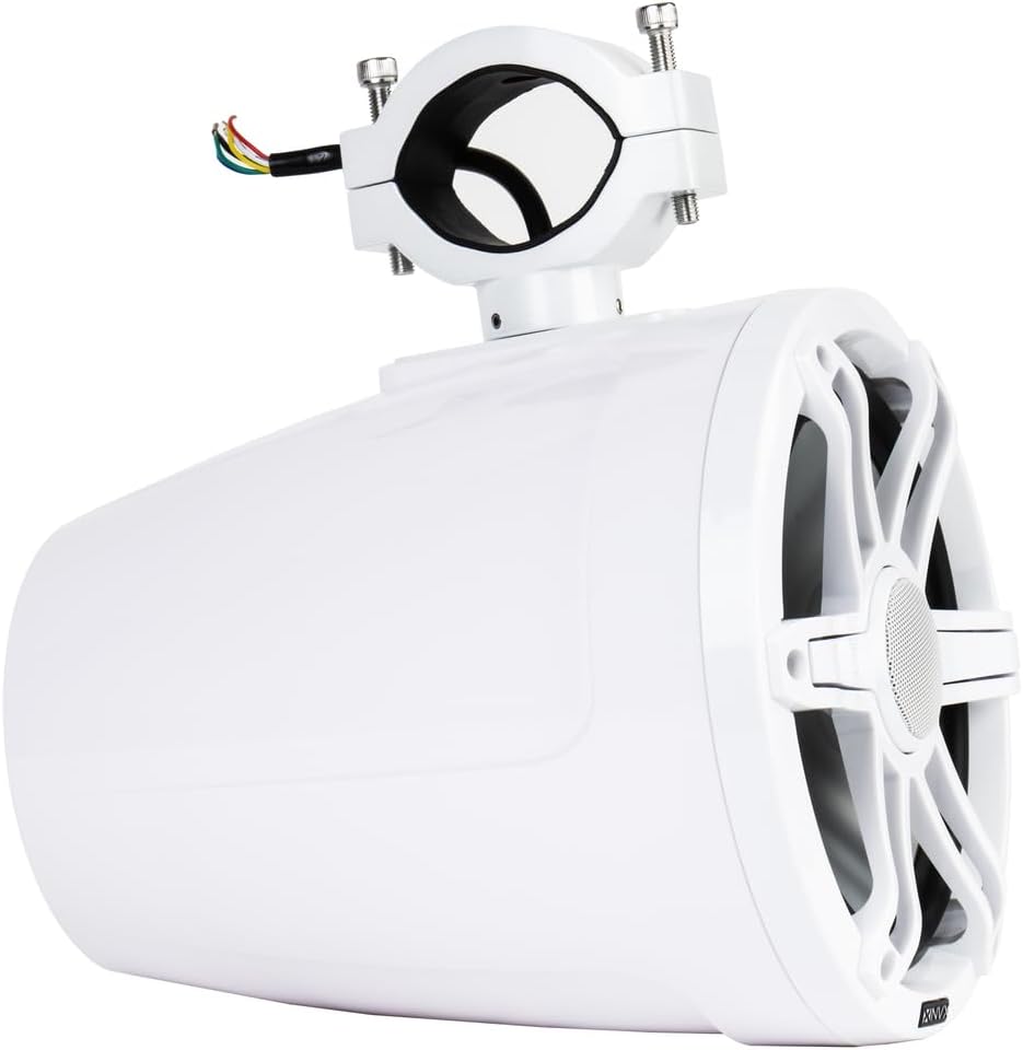 NVX MVTSP8W (Pair) - 750W Peak (250W RMS) 8" V-Series 2-Way Marine Tower Speakers with LED Lighting & 359° Swiveling Clamps - Sport White