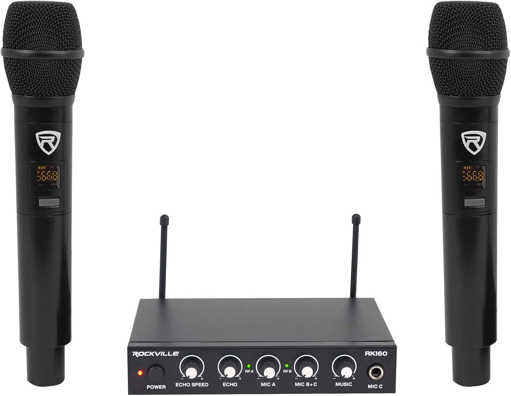 Rockville HTS56 Bundle: 1000-Watt 5.1 Channel Bluetooth Home Theater Audio System, 8" Subwoofer, RKI60 Dual UHF 8-Channel Wireless Microphone Karaoke Interface and Mixer, 2-Items