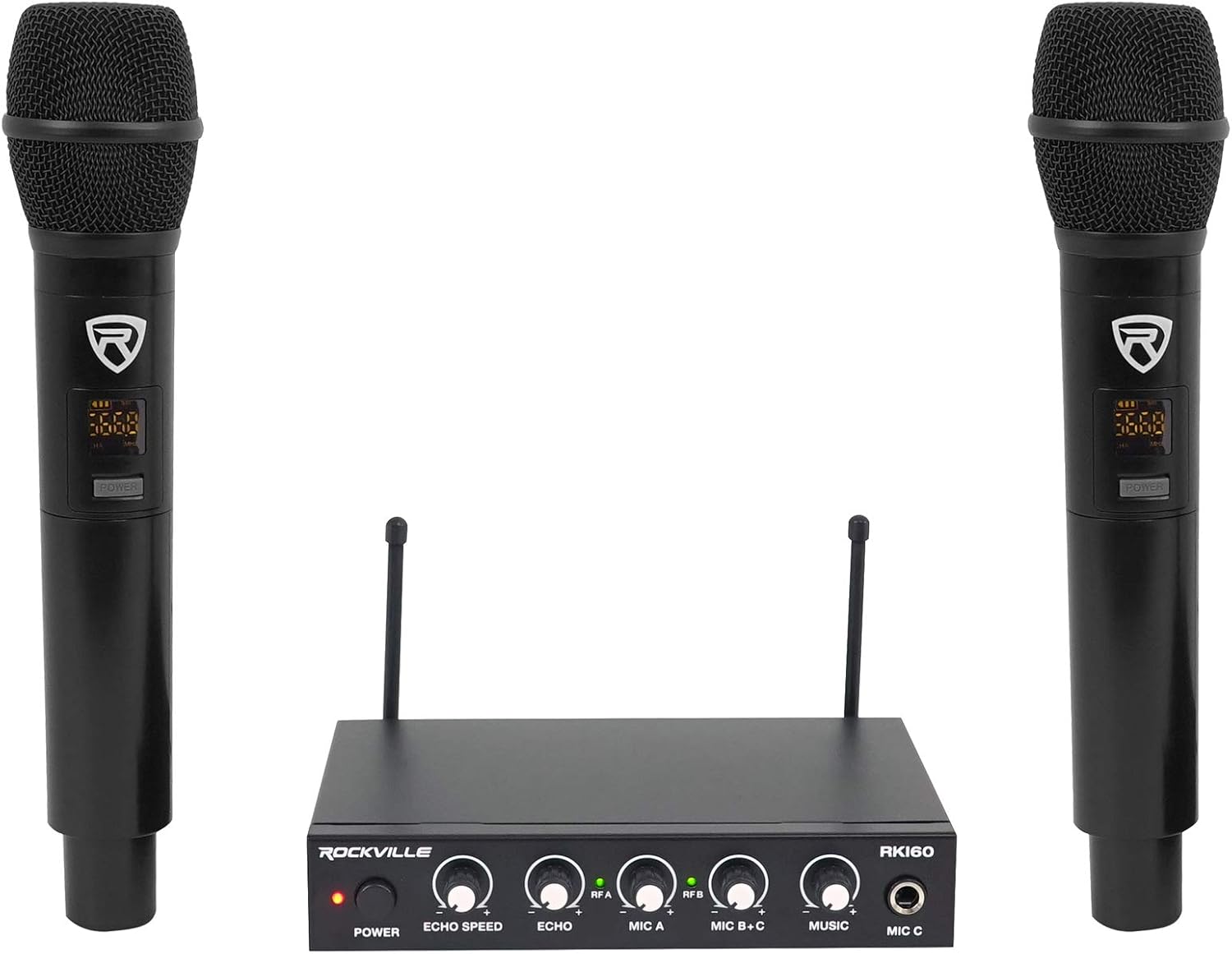 Rockville HTS56 Bundle: 1000-Watt 5.1 Channel Bluetooth Home Theater Audio System, 8" Subwoofer, RKI60 Dual UHF 8-Channel Wireless Microphone Karaoke Interface and Mixer, 2-Items