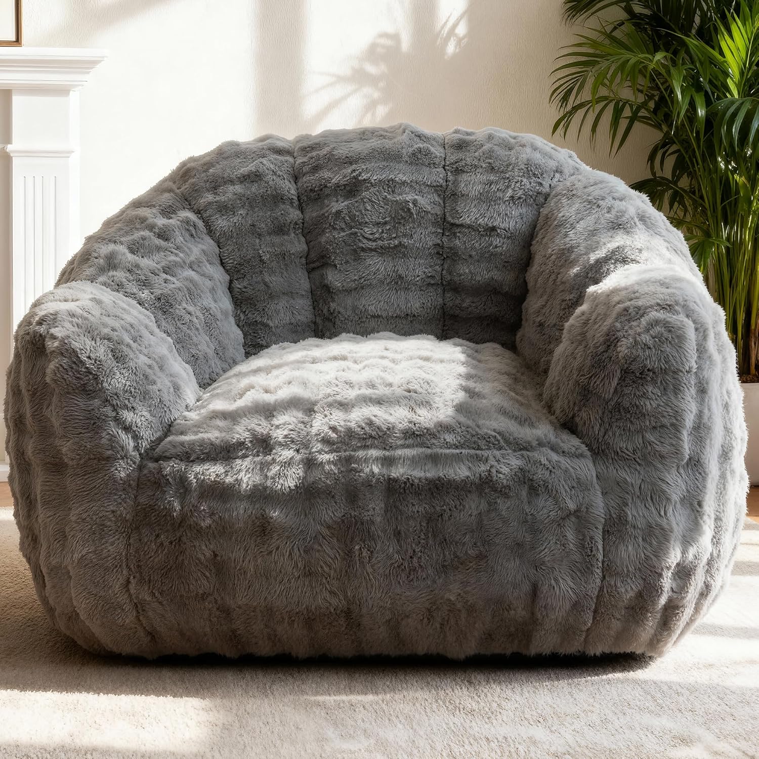 KINGYES Bean Bag Chair, Giant Bean Bag Couch with Memory Foam Filled, Gaming Beanbag Chair for Adults, Bean Bag for Kids & Teen, Light Gray