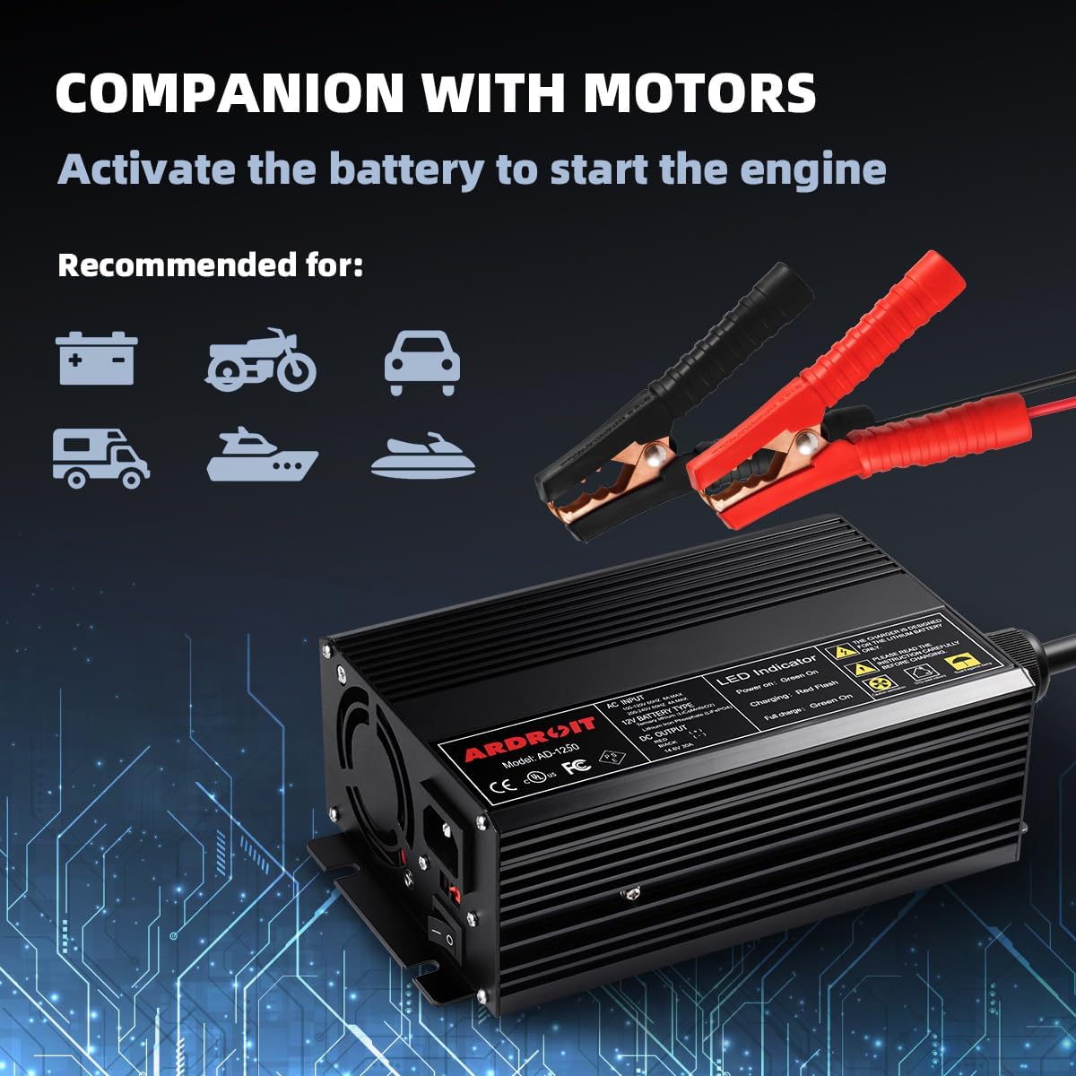 14.6V 50A LiFePO4 Battery Charger, Smart Trickle Charger and Maintainer for 12V Lithium Iron Phosphate Deep Cycle Batteries, AC-DC with LED Indicator for RV, Boat, Golf Cart, Solar Power