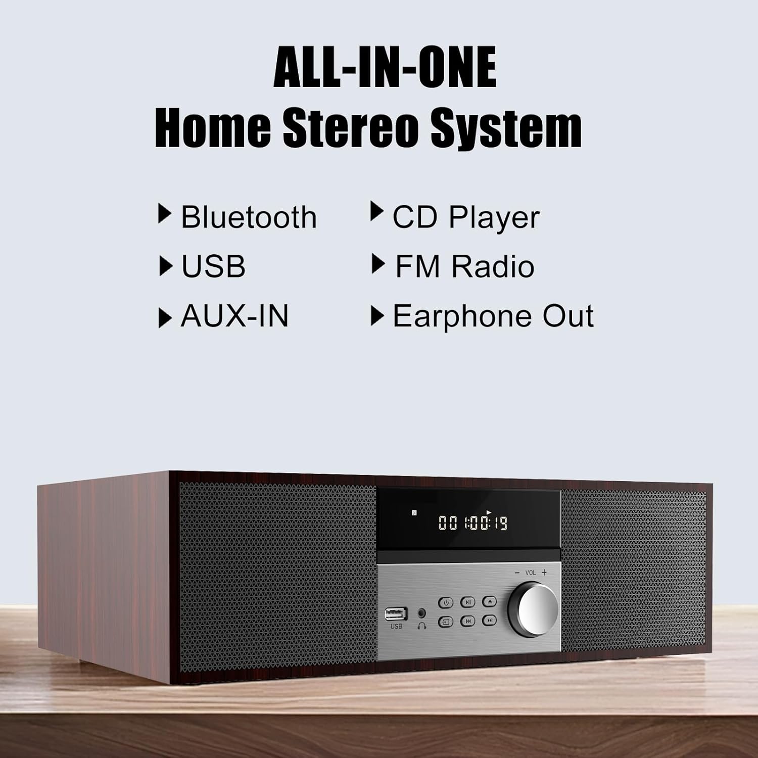 LONPOO Stereo Shelf System for Home, Vintage CD Player 40W RMS Micro Mini System with Remote Control, Bluetooth, FM Radio, USB MP3 Playback & Aux-in,Brown