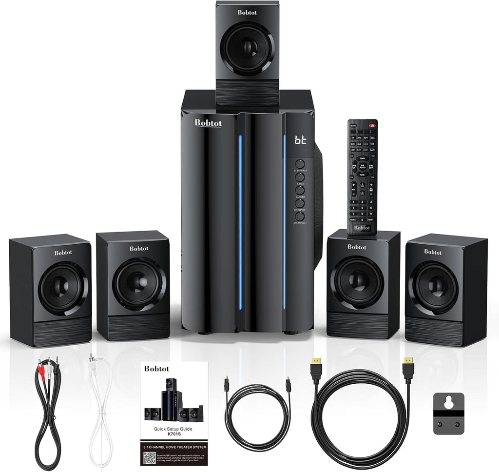 Bobtot Home Theater Surround Sound System for TV - 6.5inch Subwoofer 800W Peak Deep Bass 5.1 Wired Satellite Speakers Audio Stereo Systems Support ARC Optical Bluetooth Aux Input
