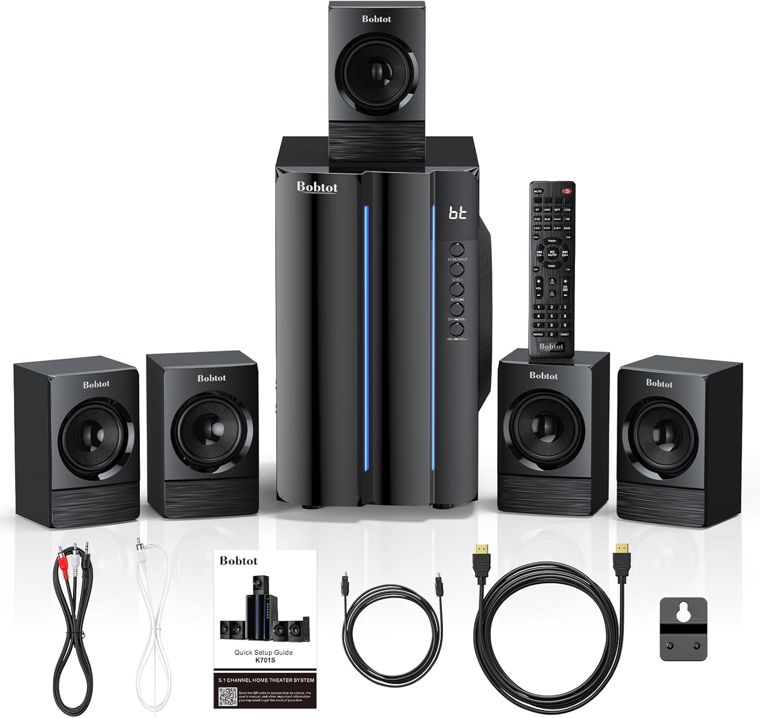 Bobtot Home Theater Surround Sound System for TV - 6.5inch Subwoofer 800W Peak Deep Bass 5.1 Wired Satellite Speakers Audio Stereo Systems Support ARC Optical Bluetooth Aux Input