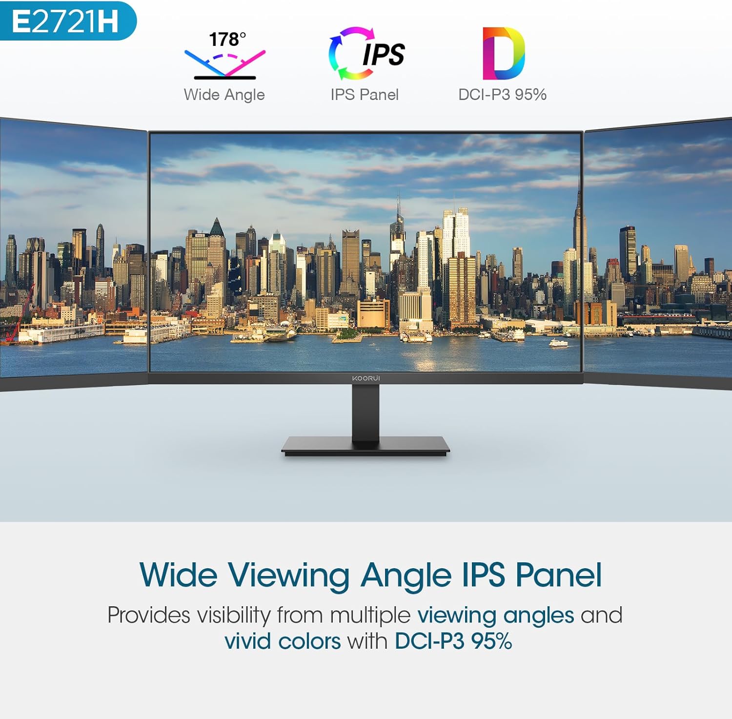 KOORUI 27 Inch QHD (2560x1440) IPS HDR Ultra-Thin Computer Gaming Monitor, 120Hz Refresh Rate, DCI-P3 95%, FreeSync & G-Sync, 1ms MPRT, VESA 100x100mm, Tilt Adjustable for Game and Work, E2721H