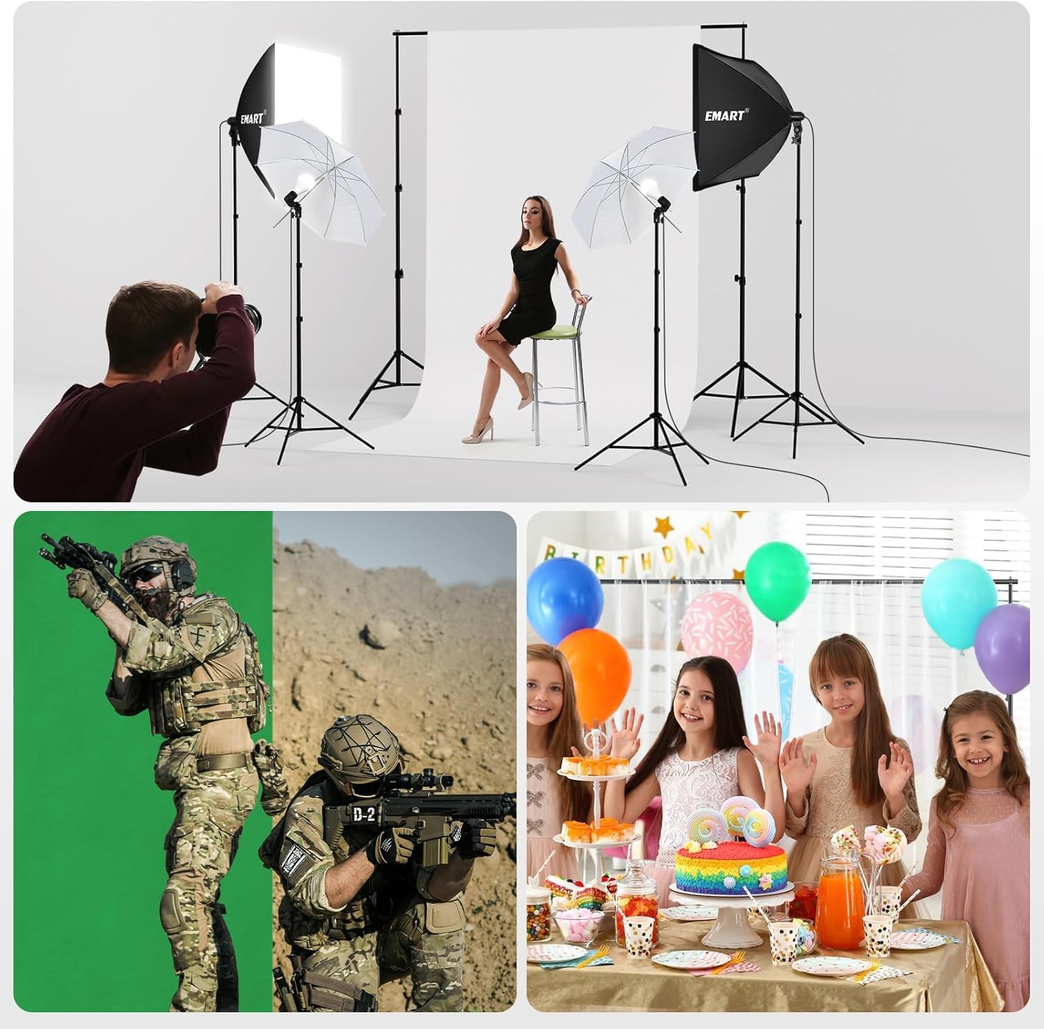EMART 8.5 x 10 ft Backdrop Support System, Professional Photography Lighting Kit with 5500K 50W LED, 6 * 9ft Backdrop *3, Reflector,Umbrellas&Softbox Lighting Kit for Studio, Portrait, Video Shooting