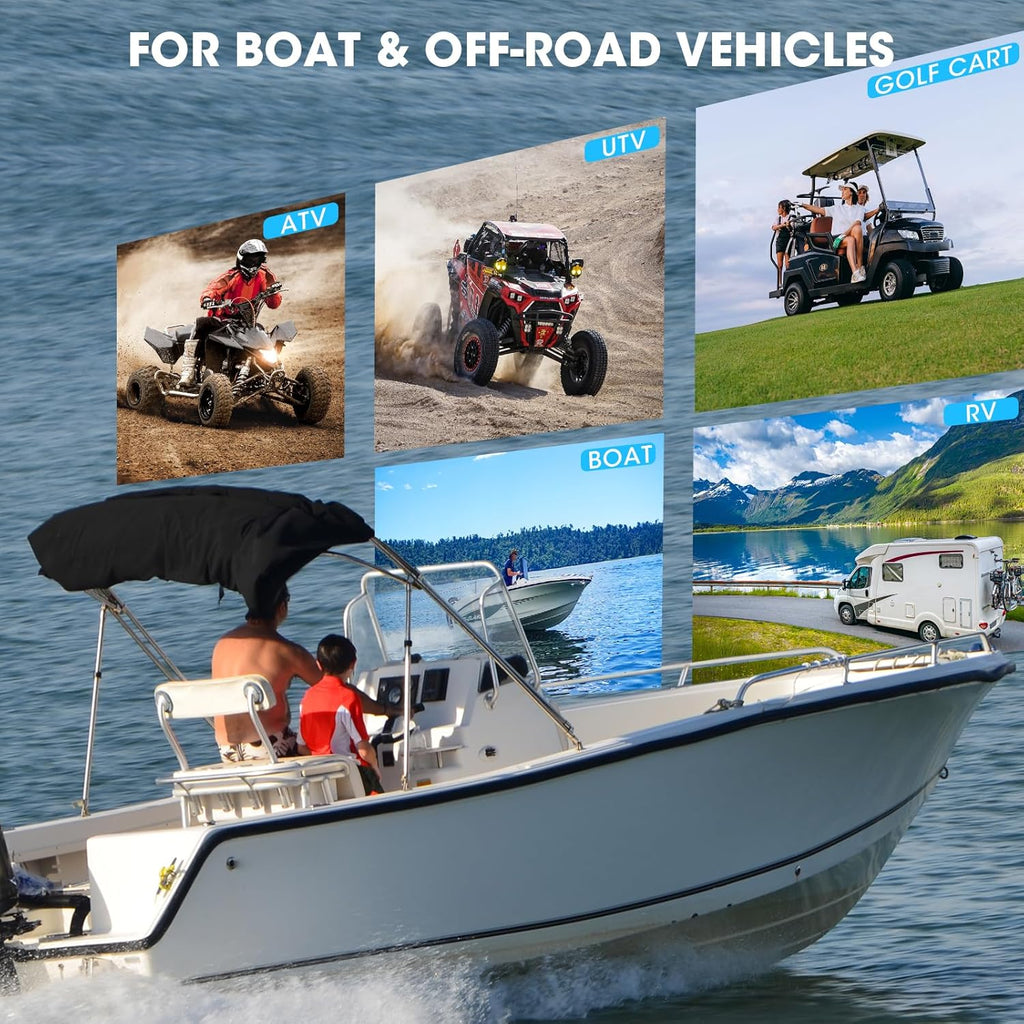 Marine Stereo 6.5-Inch Speakers Package: Waterproof Bluetooth Boat Gauge Radio Receiver - LCD Display AUX USB MP3 Subwoofer AM FM for ATV UTV RZR Golf Cart