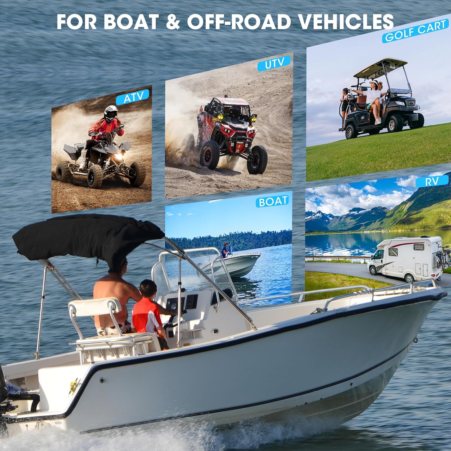 Marine Stereo 6.5-Inch Speakers Package: Waterproof Bluetooth Boat Gauge Radio Receiver - LCD Display AUX USB MP3 Subwoofer AM FM for ATV UTV RZR Golf Cart