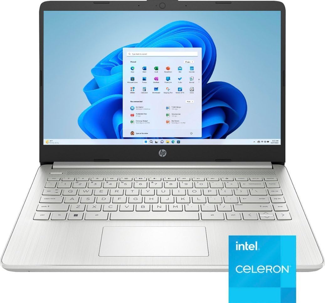 HP 14-dq0760dx 14 Inch HD Laptop Intel Celeron N4120 4GB DDR4 RAM 128GB eMMC Intel UHD Graphics Windows 11 Home in S Mode USB Type-C HDMI Ports, Natural Silver 9R334UA (Renewed)