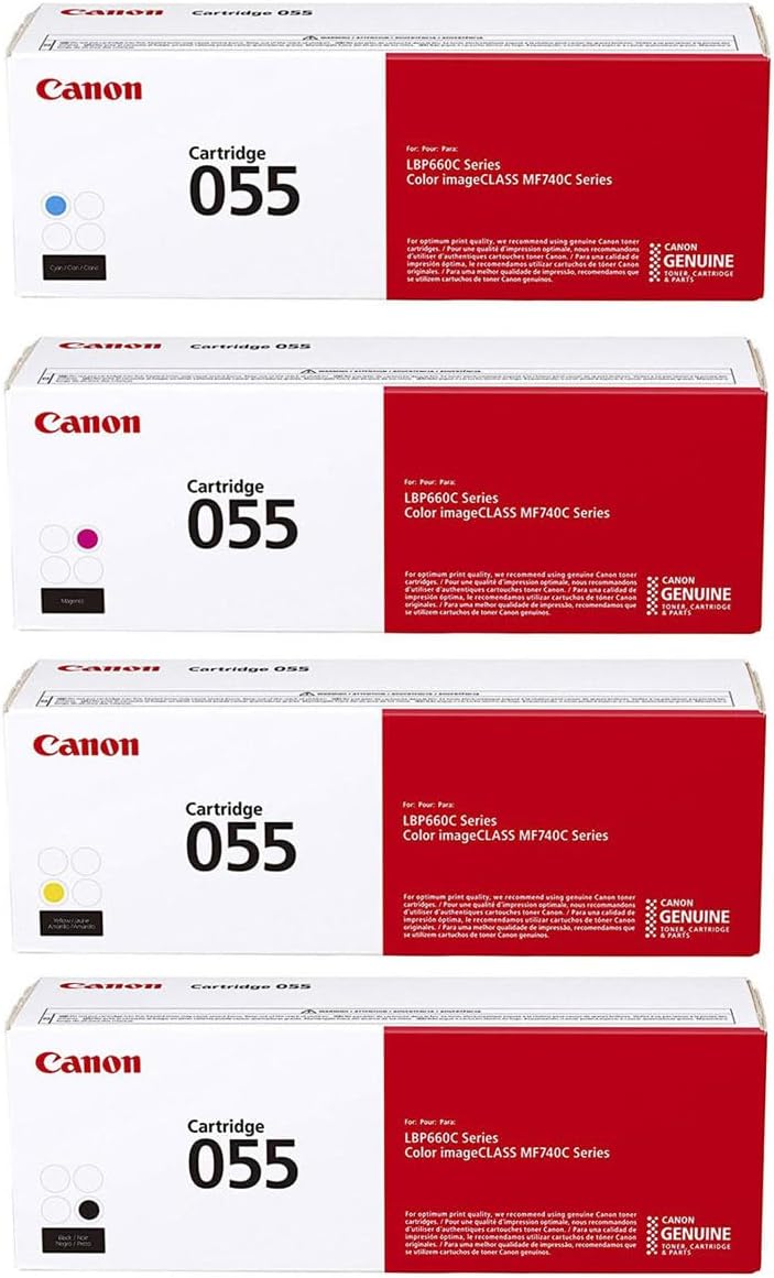 Canon CRG 055 Standard Capacity Toner Cartridge for MF743 & MF741 Printers, Bundle with 4 Individual Retail Packs - Black/Cyan/Magenta/Yellow
