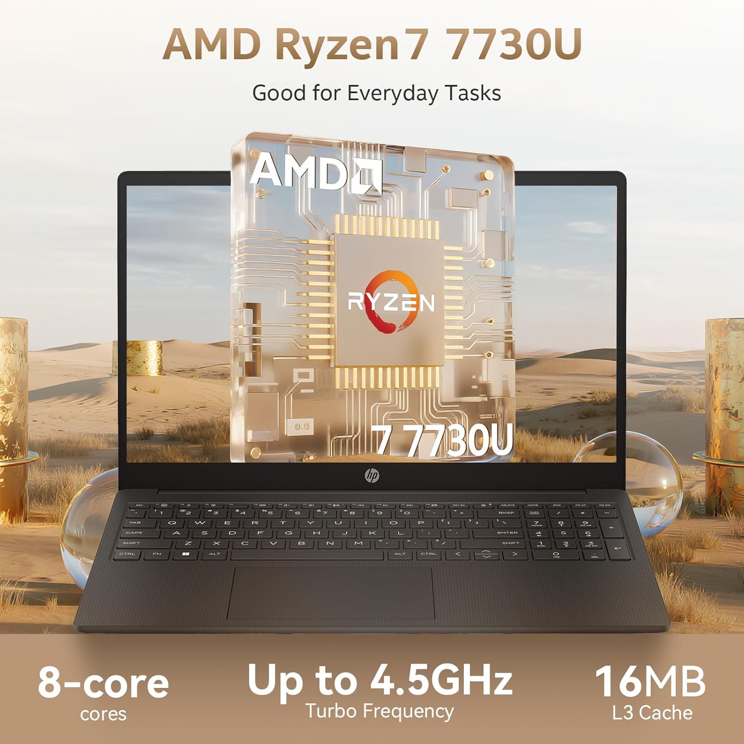 HP Flagship Business Laptop, 15.6" FHD IPS Display, AMD Ryzen 7 7730U, 20GB RAM, 512GB PCle SSD, Windows 11 Pro, Copilot AI, WiFi 6, Bluetooth, Numeric Keyboard, with Patented Accessories, Black