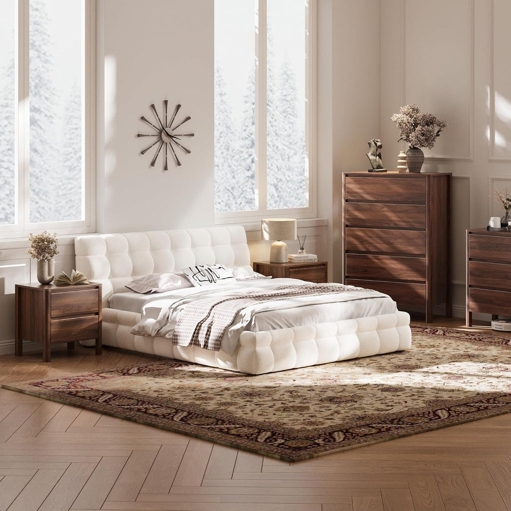 MAISONARIA Walnut 3-Piece Dresser Bedroom Set, 6 Drawers Dresser & 2 Drawer Nightstands with Hidden Handles, Wood Chest of Drawers for Bedroom, Living Room, Entryway