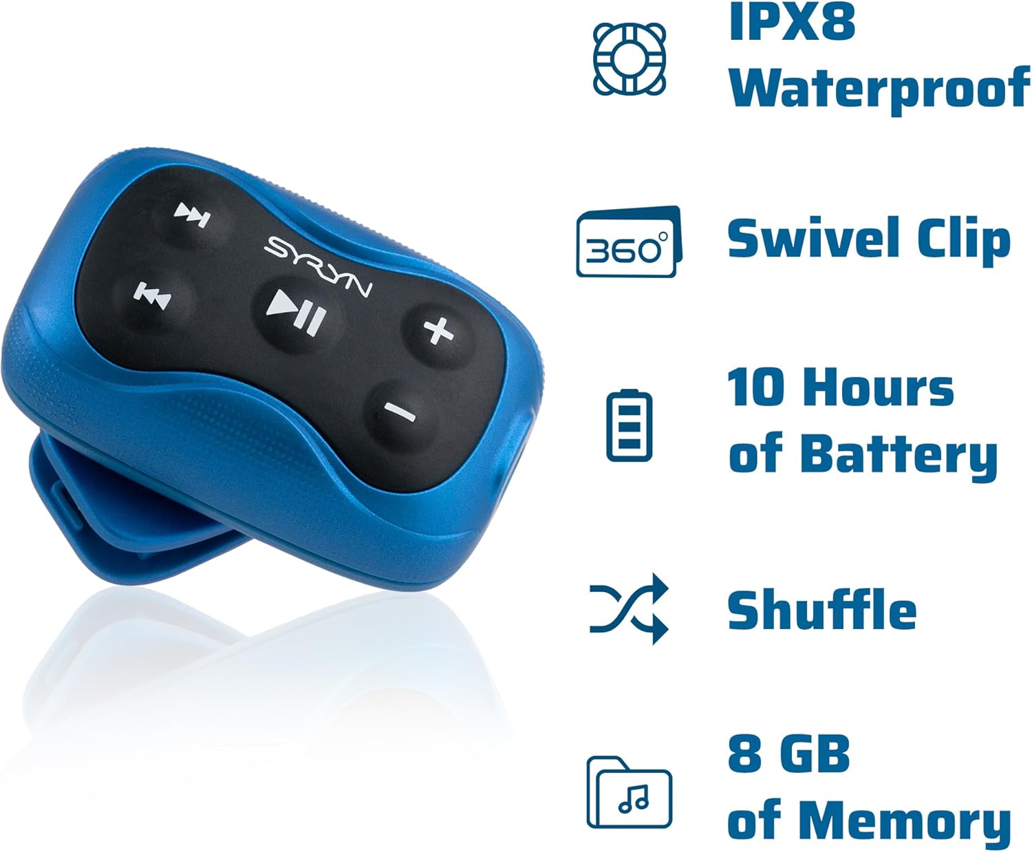 100% Waterproof SYRYN 2 Swimbuds Sport Bundle for Swimming with Music | 8 GB (2,000 Songs or 138 Hours of Audio) | Drag and Drop MP3, AAC, M4a, FLAC Using PC or Mac | No Spotify or Other Streaming