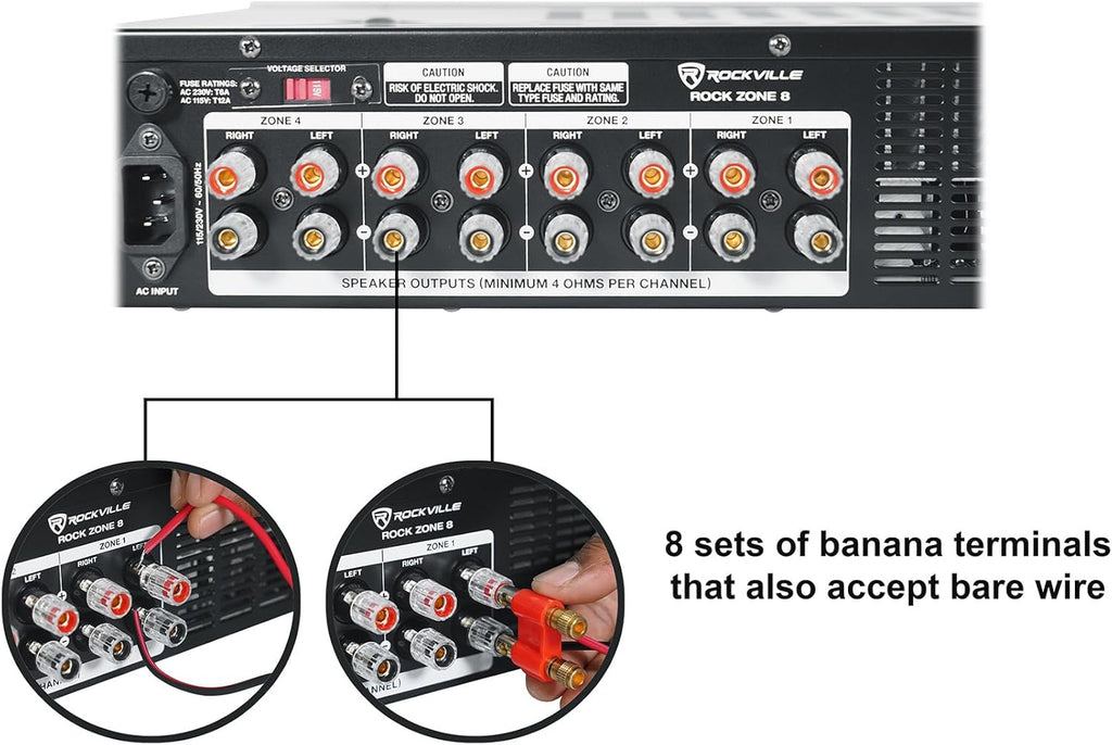 Rockville Rock Zone 8 Channel 1000W Commerical Receiver for Restaurant/Bar/Cafe