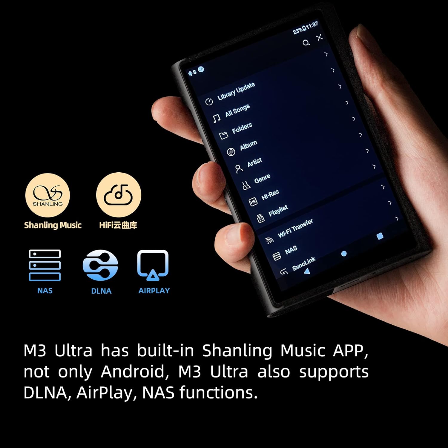 SHANLING M3 Ultra MP3/MP4 Player,Hi-Res Bluetooth Audio Player,Portable Digital Music Player,MP3 Music Player with Dual ES9219C 4.2in LCD Touch Screen 5G DAC/AMP Android 10 3.5mm&4.4mm Output (Black)