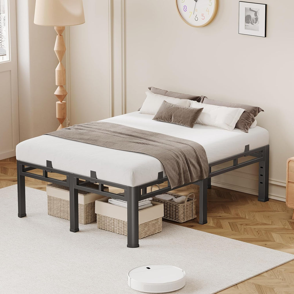 Bed Frame King Size 24 Inch Tall, Double Layer Heavy Duty Metal Bed Frames 4000 lbs Capacity, Platform Bedframes with Headboard Holes, Round Corner Legs, Mattress Slide Stopper, Easy Assembly