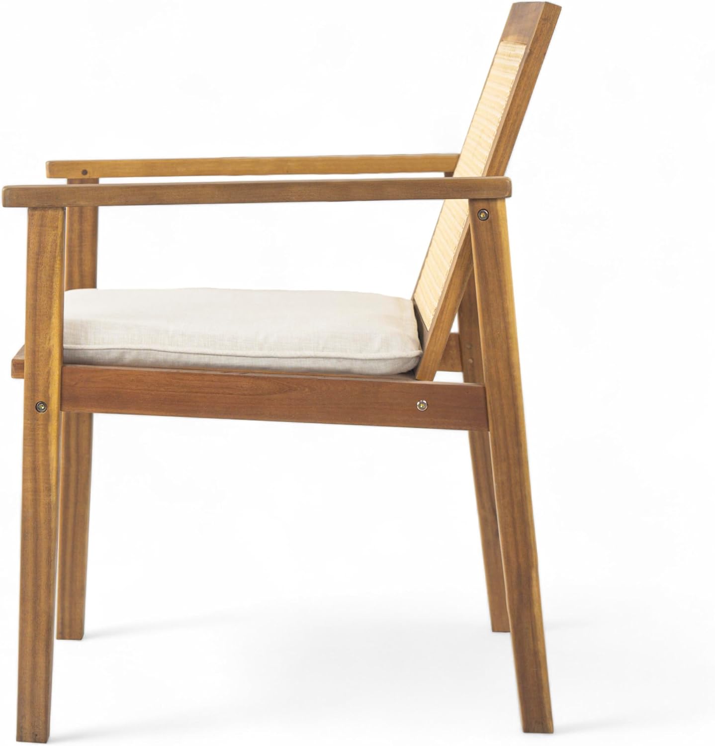 Christopher Knight Home Dessa Outdoor Dining Chairs Set of 2, Acacia Wood Dining Chair, Woven Wicker Back Accent Chairs, Breathable Armchair, Comfort Cushion Seating for Backyard Garden, Teak+Beige