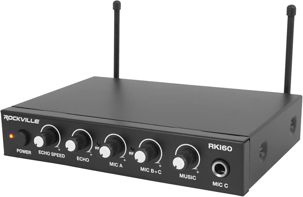 Rockville HTS56 Bundle: 1000-Watt 5.1 Channel Bluetooth Home Theater Audio System, 8" Subwoofer, RKI60 Dual UHF 8-Channel Wireless Microphone Karaoke Interface and Mixer, 2-Items