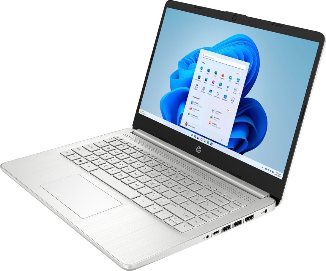 HP 14-dq0760dx 14 Inch HD Laptop Intel Celeron N4120 4GB DDR4 RAM 128GB eMMC Intel UHD Graphics Windows 11 Home in S Mode USB Type-C HDMI Ports, Natural Silver 9R334UA (Renewed)