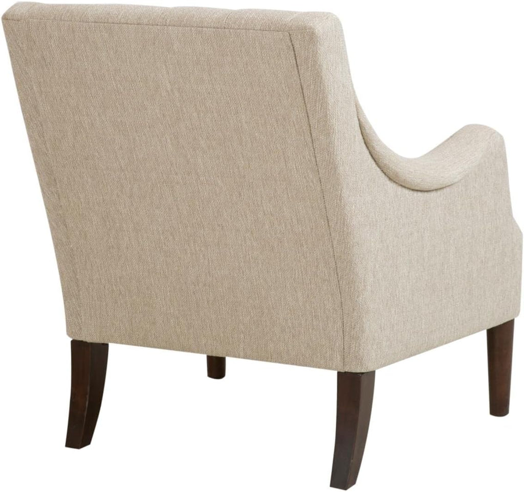 Madison Park Accent Chair for Living Room, Upholstered Button Tufted Back, Removable 5.75" T Seat Cushion, Solid Wood Legs, Modern Accent Armchair Family Room Furniture, Bedroom Chair, 29.25"W Beige