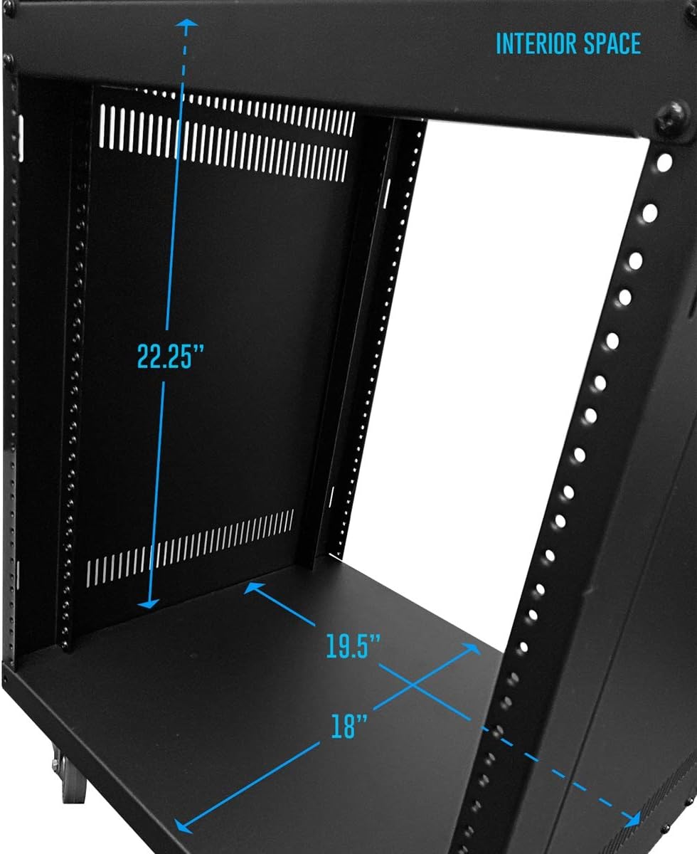 AxcessAbles 12U AV Equipment Rack | 19-Inch Steel Open Frame Home Studio Rack with 3” Caster Wheels | Universal Case for Studio, Server, Network Gear | 550lb Capacity | Screws, Spacer, Tool Included