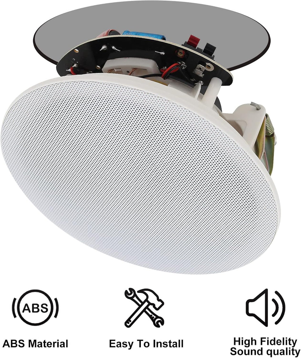 Herdio 6.5'' Bluetooth in Wall in Ceiling Speakers 600W 2-Way Flush Mount Speakers System with Wall Amplifier Receiver for Home Theater Office (2Pairs, Paintable-Grille)