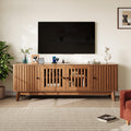 Garvee Mid Century Modern TV Stand, TV Stands for Living Room with 4 Grille Doors and Adjustable Shelves, Entertainment Center with Storage and Power Output, Wooden TV Console