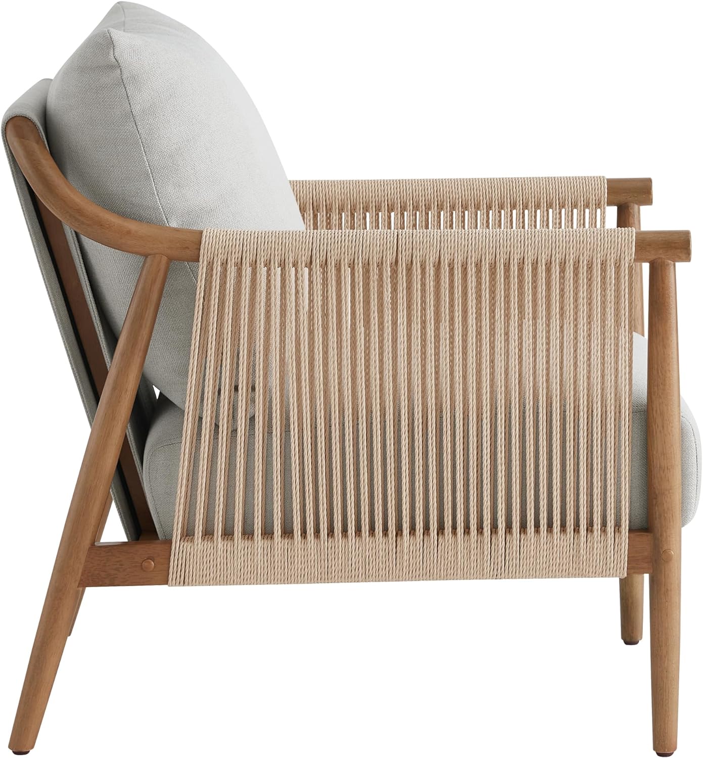 CHITA Braid Accent Chair, Modern Armchair with Solid Wooden Armrest for Living Room and Bedroom, Boho Reading Chair, Light Grey