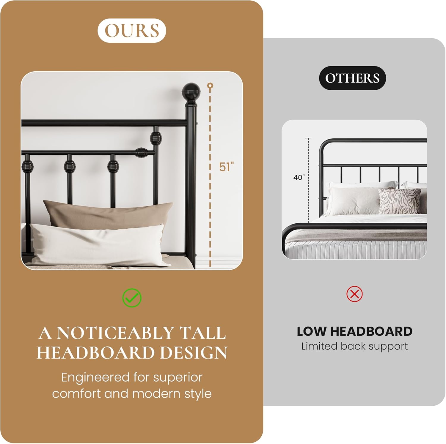 SHA CERLIN 14" Queen Size Metal Platform Bed Frame/Victorian Headboard and Footboard/Steel Slats Mattress Foundation for Storage/No Box Spring Needed/Noise Free/Black
