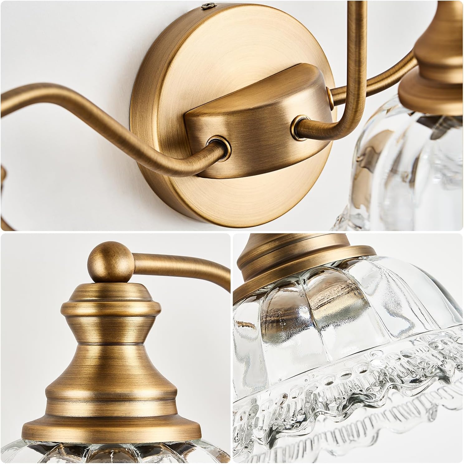 XIEDUN Vintage Bathroom Vanity Light Fixture 3 Lights Vanity Lighting Matte Antique Brass Vanity Light for Bathroom