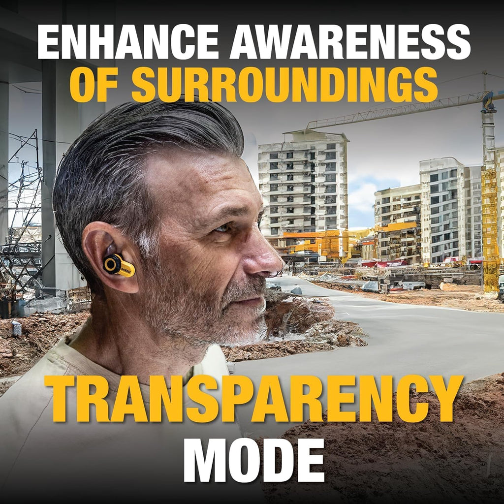 DEWALT Jobsite Pro X2 True Wireless Work Earbuds — ANC Active Noise Cancelling, Glove-Friendly Dial Control, 40+ Hour Runtime, IP54 Water Resistant, 4 EQ Modes, Bluetooth