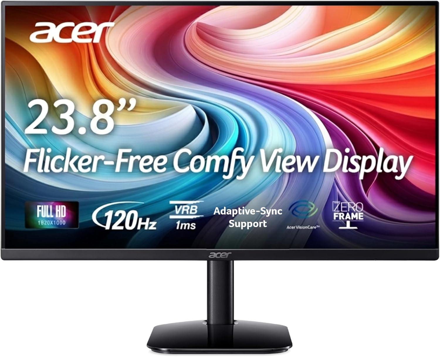 acer KA242Y G0bi 23.8" Full HD (1920 x 1080) Zero-Frame Home Office IPS Monitor | Adaptive-Sync Support (FreeSync Compatible) | Up to 120Hz Refresh | 1ms (VRB) | sRGB 99% | Tilt | HDMI & VGA Ports