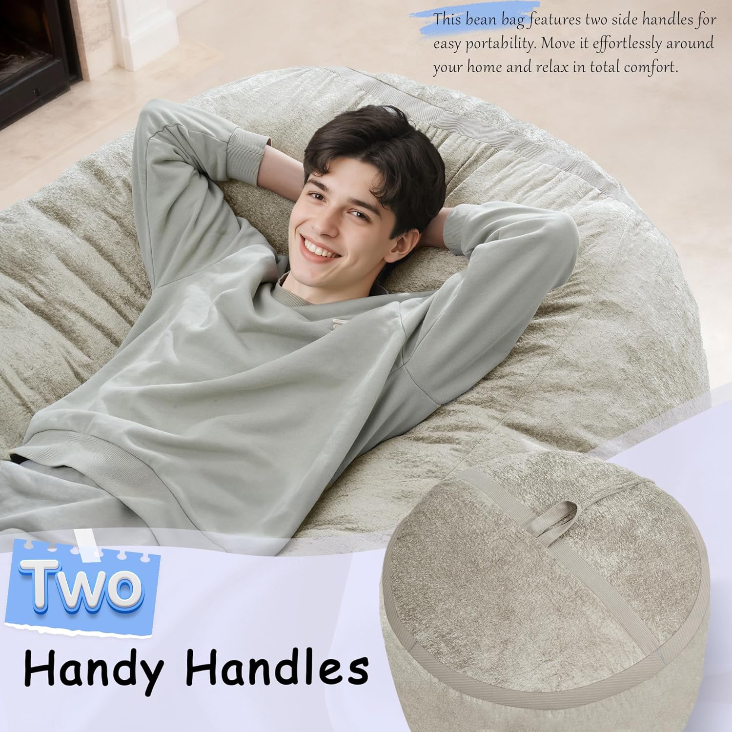 Homguava 5FT Bean Bag Chair Giant Bean Bag Chairs for Adults with Memory Foam Filled,Beanbag Chair with Soft Faux Fur Cover,Comfy Bean Bag Sofa Lounger for Living Room,Game Room,Bedroom