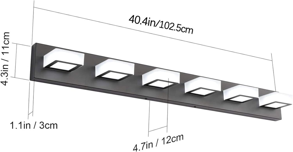 Ralbay Modern Black Vanity Lights Fixtures 6 Lights Acrylic Modern LED Matte Black Vanity Lights for Bathroom