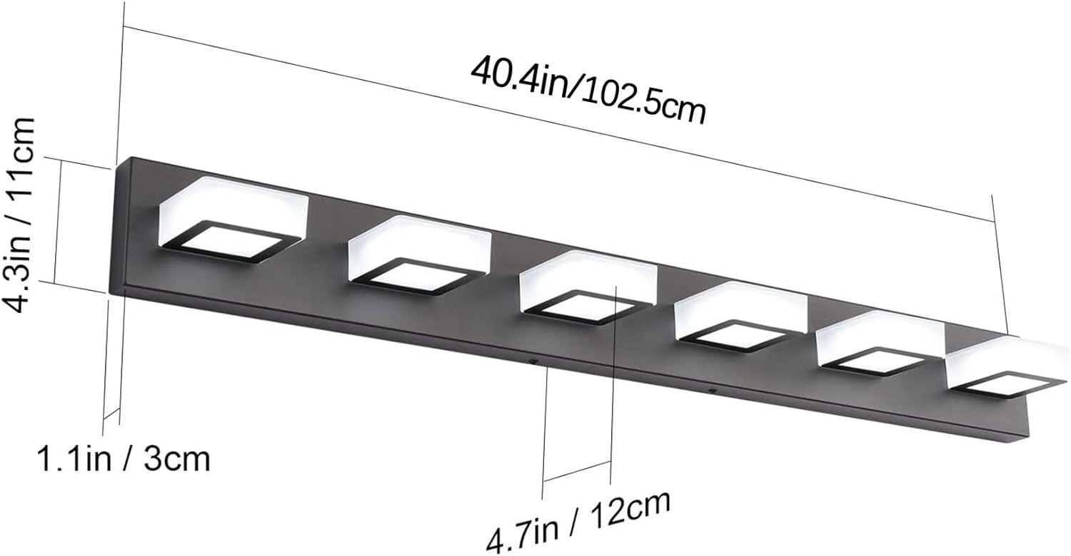 Ralbay Modern Black Vanity Lights Fixtures 6 Lights Acrylic Modern LED Matte Black Vanity Lights for Bathroom