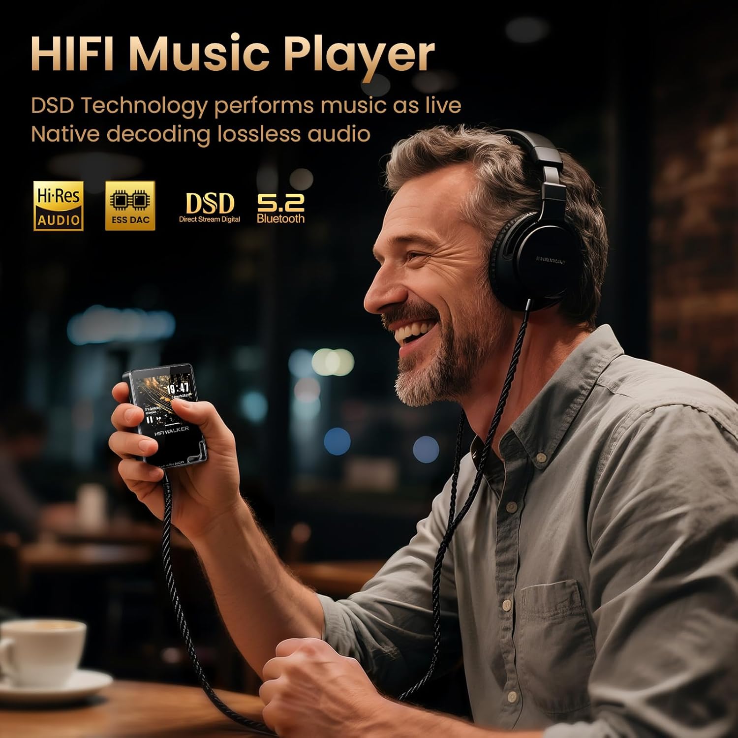 HIFI WALKER H2 Touch Hi-Res MP3 Player with Bluetooth, 2.4" HD Touchscreen, Lossless DSD FLAC Music Player, 64GB Memory Card Included, Supports up to 512GB