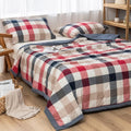 NTCOCO Summer Lightweight Comforter Set,Thin Quilt,100% Washed Cotton,Machine Washable,Soft Comfy Breathable Can Sleep Naked(King,Black and Red Grid