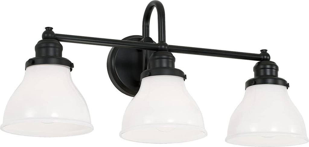 Capital Lighting 8303MB-128 Baxter Milk Glass Bath Vanity Wall Mount, 3-Light 300 Total Watts, 11" H x 24" W, Matte Black