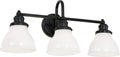 Capital Lighting 8303MB-128 Baxter Milk Glass Bath Vanity Wall Mount, 3-Light 300 Total Watts, 11" H x 24" W, Matte Black
