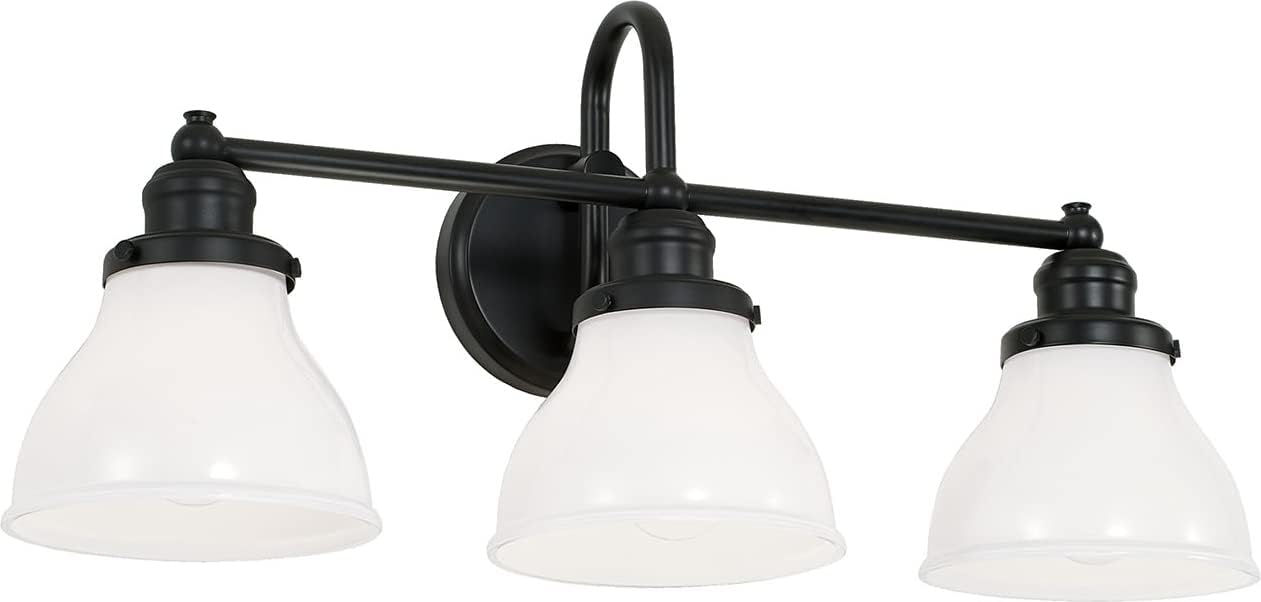 Capital Lighting 8303MB-128 Baxter Milk Glass Bath Vanity Wall Mount, 3-Light 300 Total Watts, 11" H x 24" W, Matte Black