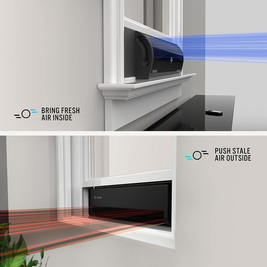 Vornado TRANSOM Window Fan with 4 Speeds, Remote Control, Reversible Exhaust Mode, Weather Resistant Case, Black, Whole Room