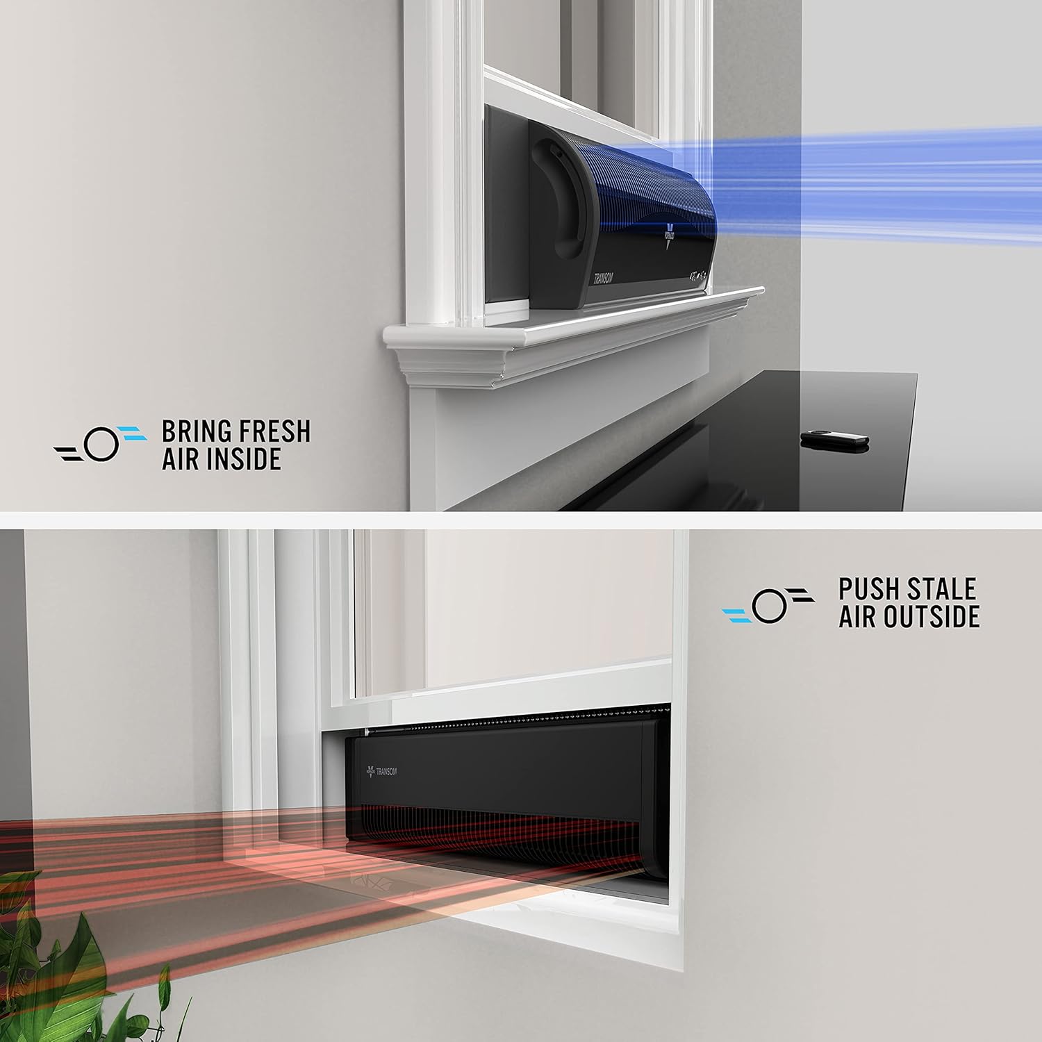 Vornado TRANSOM Window Fan with 4 Speeds, Remote Control, Reversible Exhaust Mode, Weather Resistant Case, Black, Whole Room