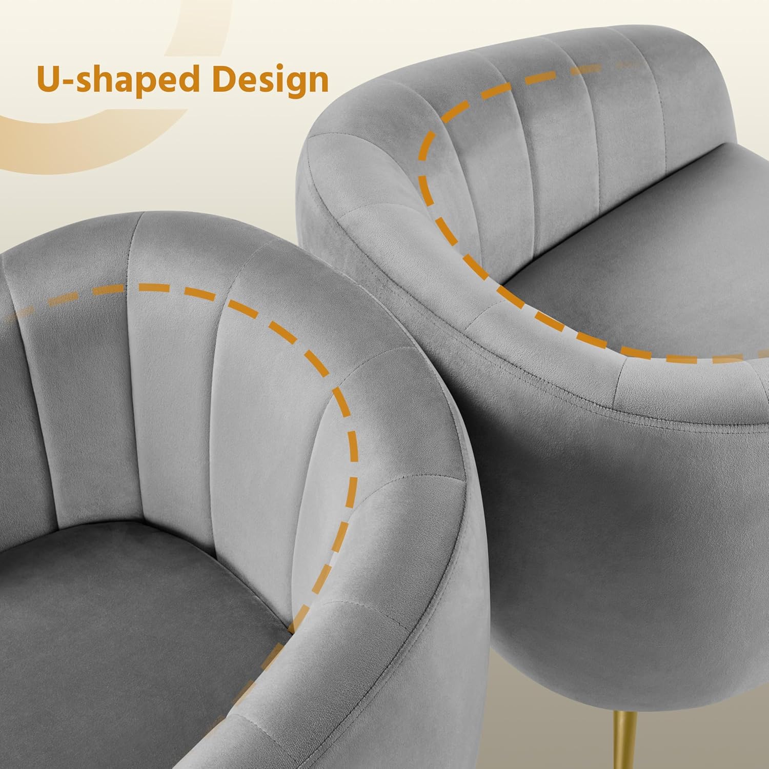 Yaheetech Accent Chair, Modern Barrel Vanity Chair with Gold Metal Legs, Tufted Accent Armchair for Living Room/Bedroom/Office/Makeup Room Gray, Set of 2