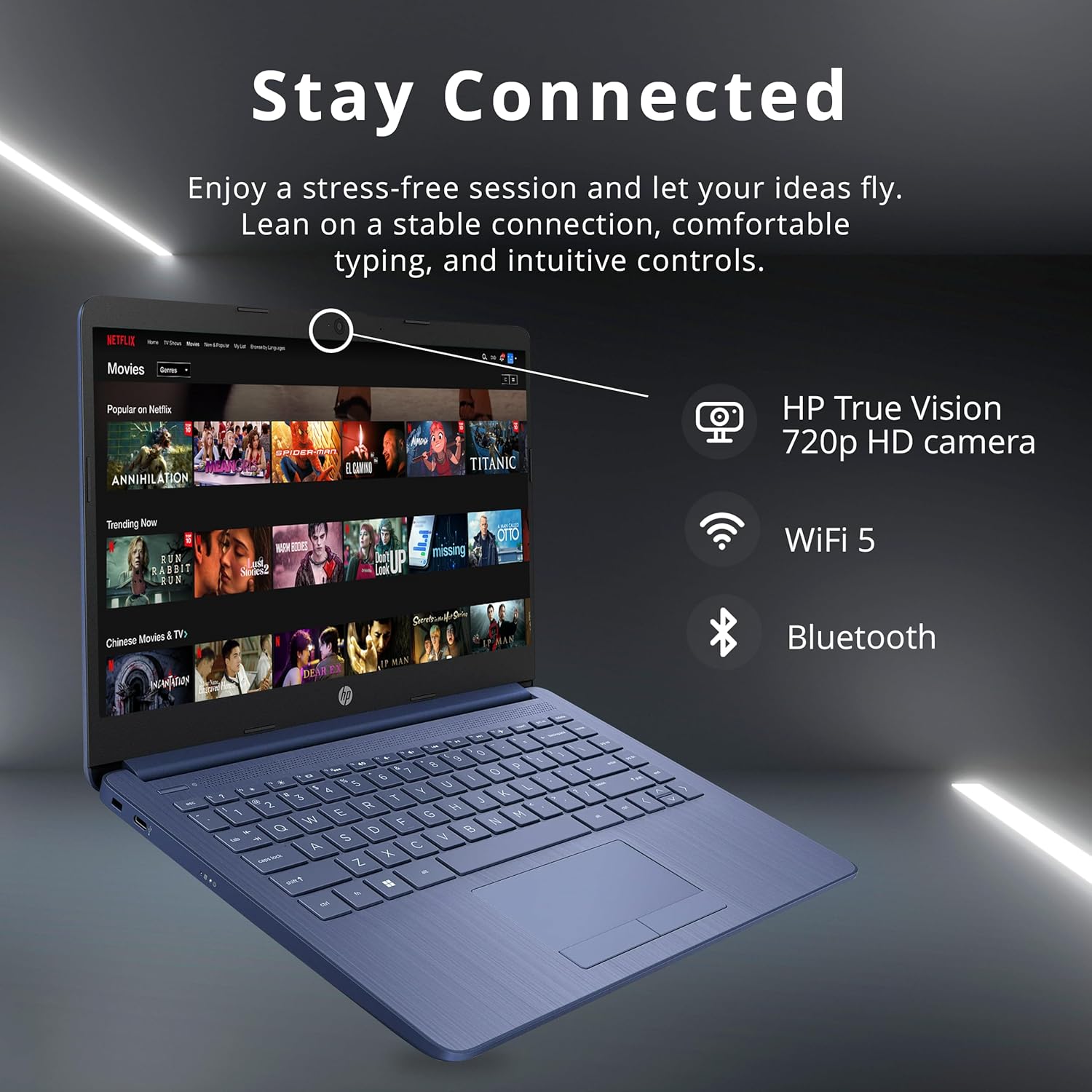 HP 14" HD Laptop, Windows 11, Intel Celeron Dual-Core Processor Up to 2.60GHz, 4GB RAM, 64GB SSD, Webcam, Dale Blue (Renewed)