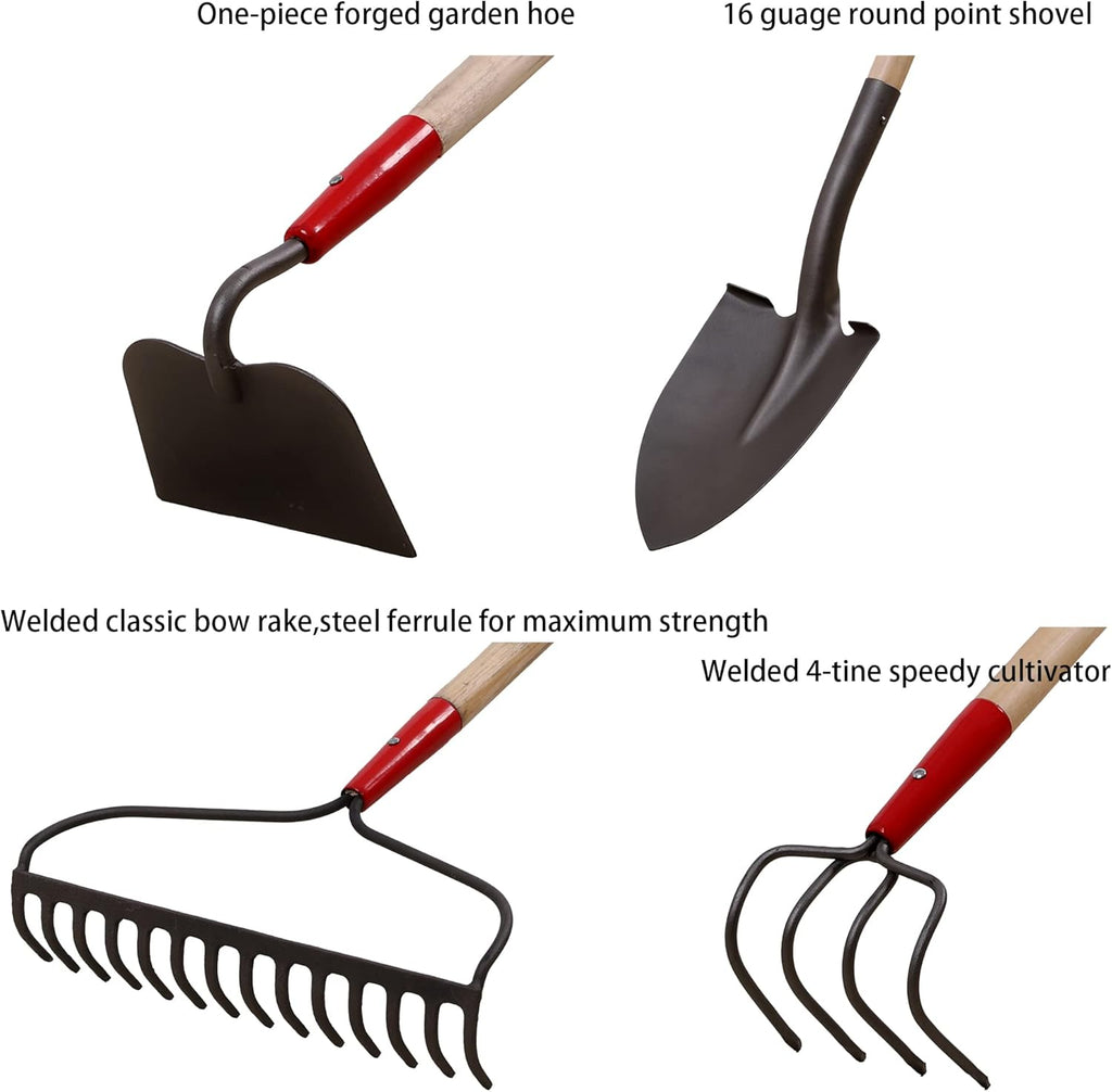 GardenAll 7-Piece Long Handle Garden Tools Set, Include Shovel Rake Hoe,Gardening Tools for Women,Lightweight Ergonomic Wood Handle Yard Work Set