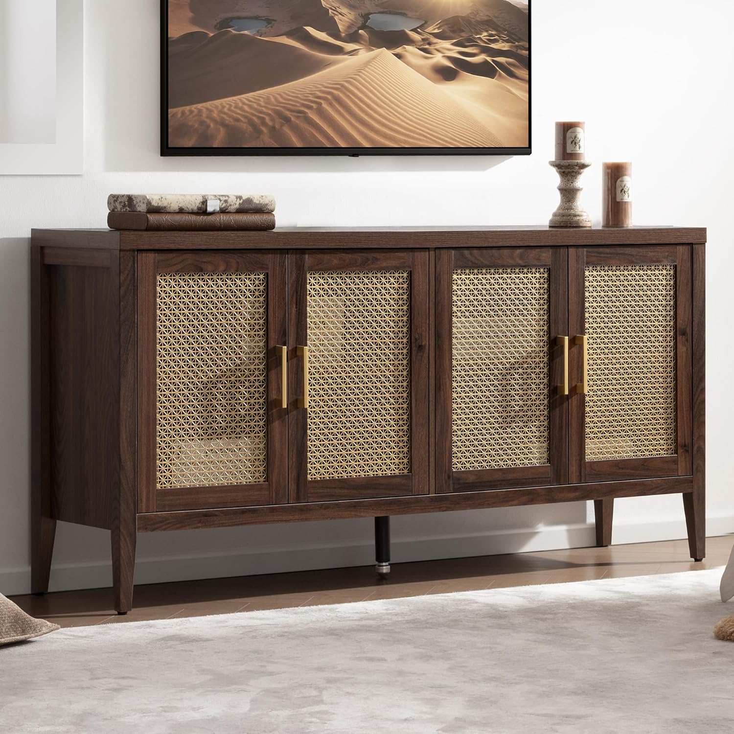 SICOTAS TV Stands for Living Room-Entertainment Center with Storage for Bedroom-Mid Century Modern Television Stands with 4 Doors 59" Media Console TV Cabinet Credenza for 45 50 55 60 65 Inch TVs