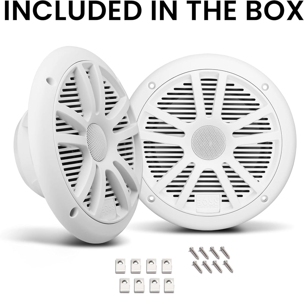 Boss Audio MR6W 6.5" 180W Dual Cone Marine/Boat Speakers Stereo, White (8 Pack)