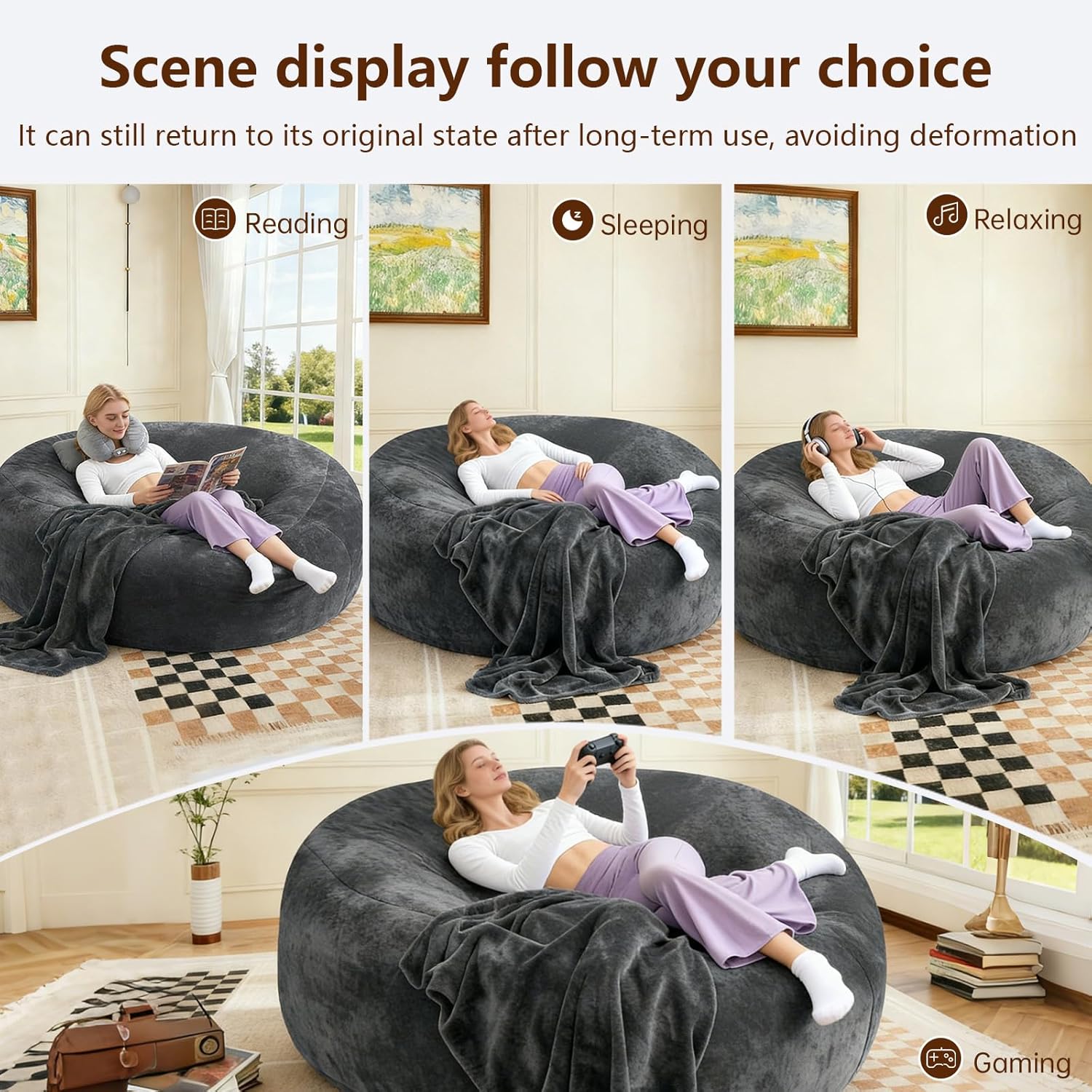 Big Bean Bag Chairs for Adults  .6FT Bean Bag Chair with Filler Memory Foam Chair Super Soft Plush, Living Room Furniture, Suitable for bedrooms, Comfy Lounge Reading Chairs